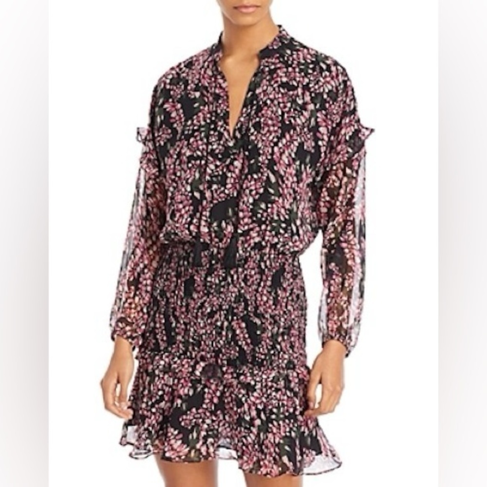 Aqua Black Pink Chiffon Long Sleeve Mini Dress